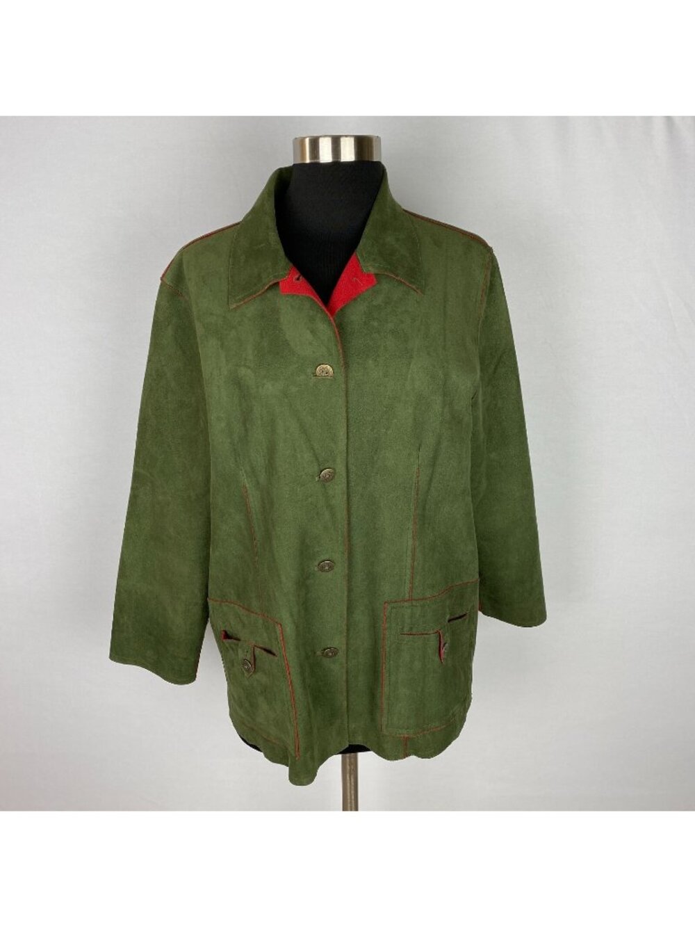 Alfred Dunner Button Down Shirt Jacket Womens Olive Green Pocketed Casual 12 P